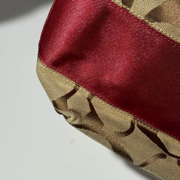 Coach Signature Striped Khaki & Crimson Canvas/ Leather Tote Bag‎ Vintage NWT - Picture 3 of 8